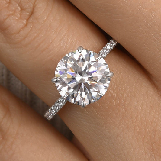 Gelovely Stunning 4.0ct Brilliant Round Cut Moissanite Engagement Ring in 925 Sterling Silver Ring